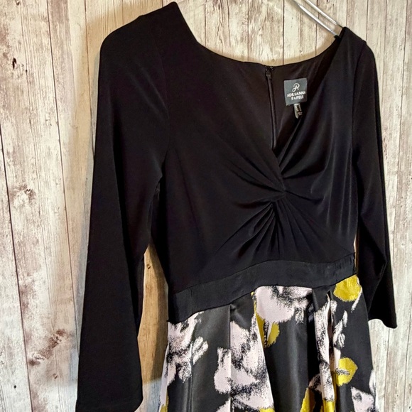 Adrianna Papell Formal Cocktail Dress Black Floral Ball Gown Skirt Size 6 - Picture 5 of 8